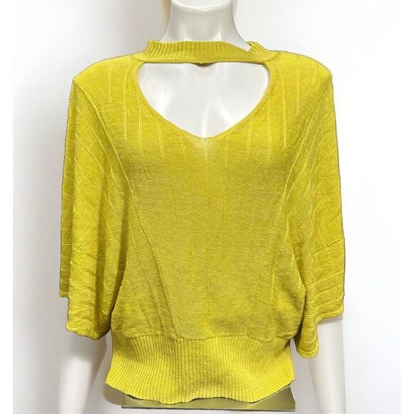 Knitted‎ & Knotted Sweater Womens Medium Green Cutout Neck Bell Sleeve Boho - Picture 1 of 7
